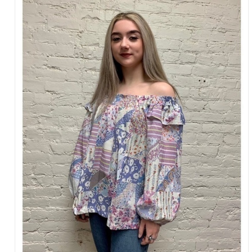 New! Tasha Polizzi Henni Off Shoulder Floral Patchwork Western Blouse​